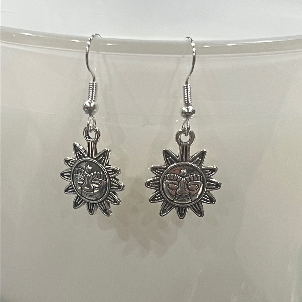 Silver Sun Charm Earrings
